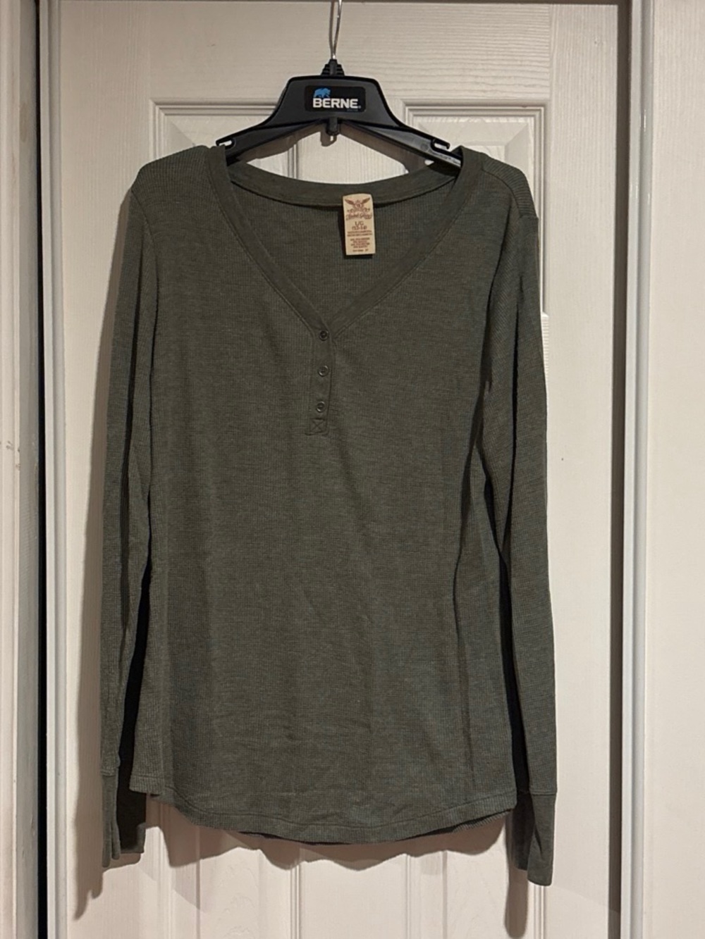 Faded Glory Olive Green Long Sleeve Henley Top